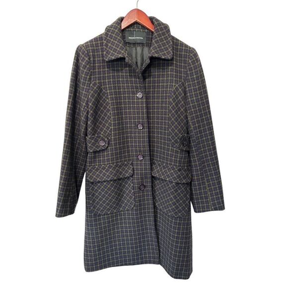 Moda International Purple Yellow Patterned Wool Button Front Peacoat Size Small - Picture 5 of 12